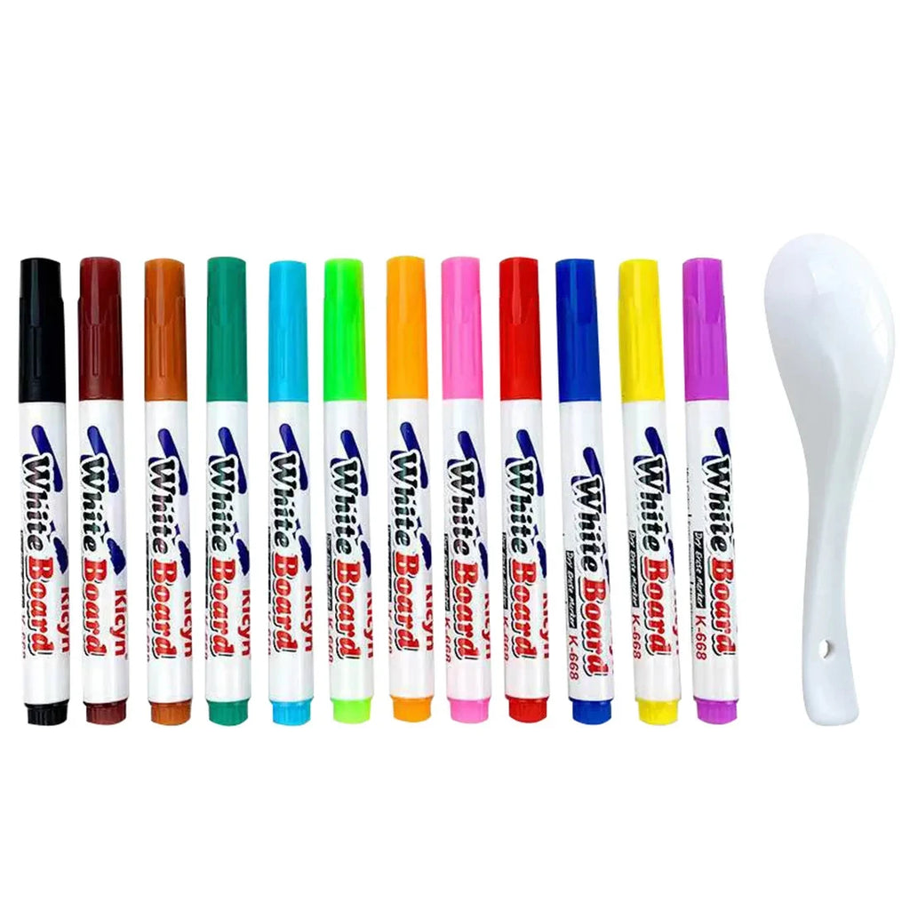 Stylos à eau flottants, stylos à encre magique avec cuillère, peinture à l'eau à la craie flottante, kit de dessin graffiti pour enfants