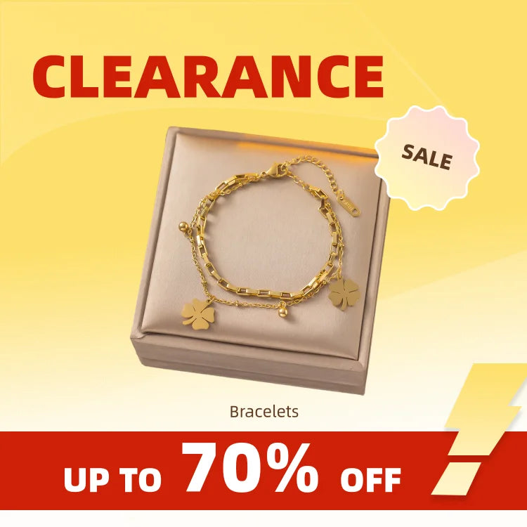 Clearance_Bracelets en acier inoxydable pour femmes, tendance, trèfles fins, pendentif, perles, chaîne en couche, bijoux festifs