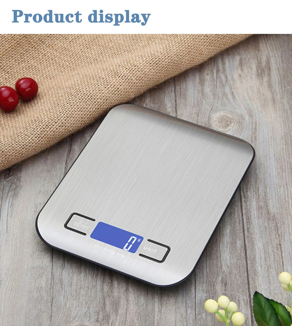 Balance de cuisine avec écran LCD, électronique en acier inoxydable, pour la maison, bijoux, collations, outils de cuisson