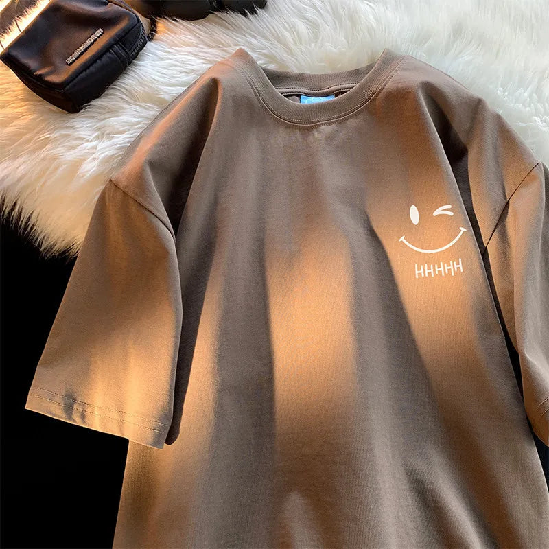 T-shirt manches courtes pour hommes et femmes, visage souriant, drôle, mode Couple, américain, basique, Simple, surdimensionné, ample, pull pour garçons