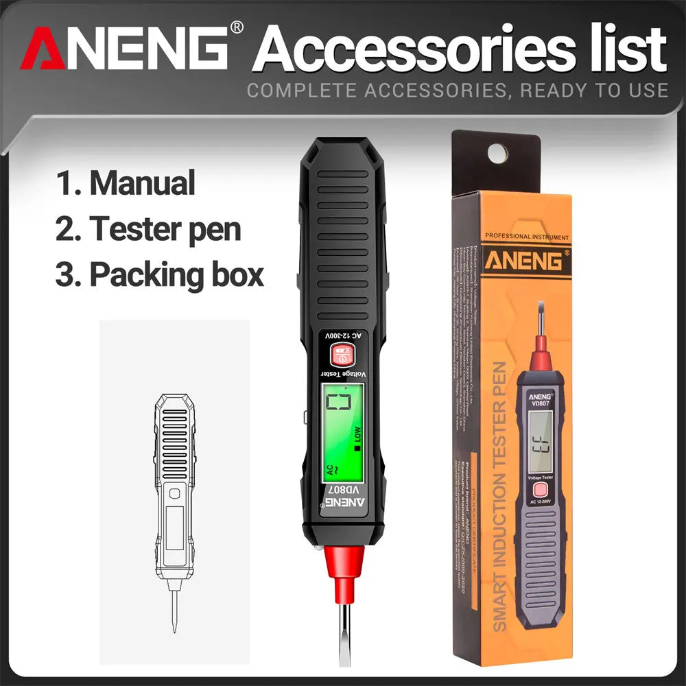 ANENG VD807 One-word Induction Tester Portable 50/60Hz Smart Electric Pen NCV Sensor AC 12-300V Non-contact Wire Detector Tools