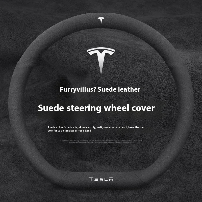 Housse de volant en cuir suédé antidérapant et respirant pour Tesla Model 3, Model Y, Model S, Model X Roadster- Accessoires auto