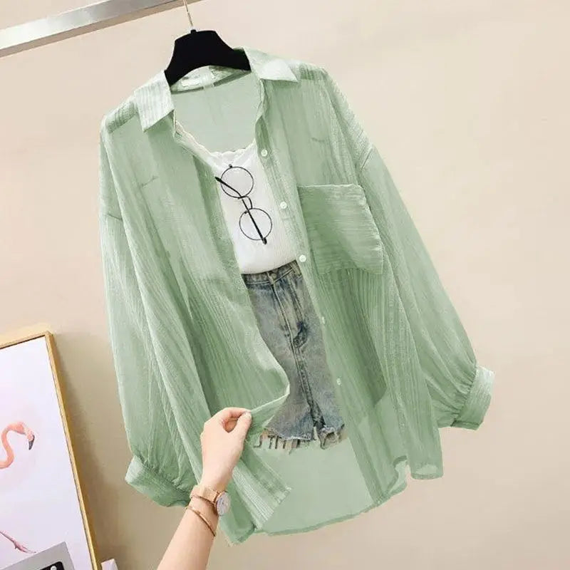 Chemisier d'été élégant en mousseline fine transparente style Harajuku coréen, haut ample et décontracté pour femme