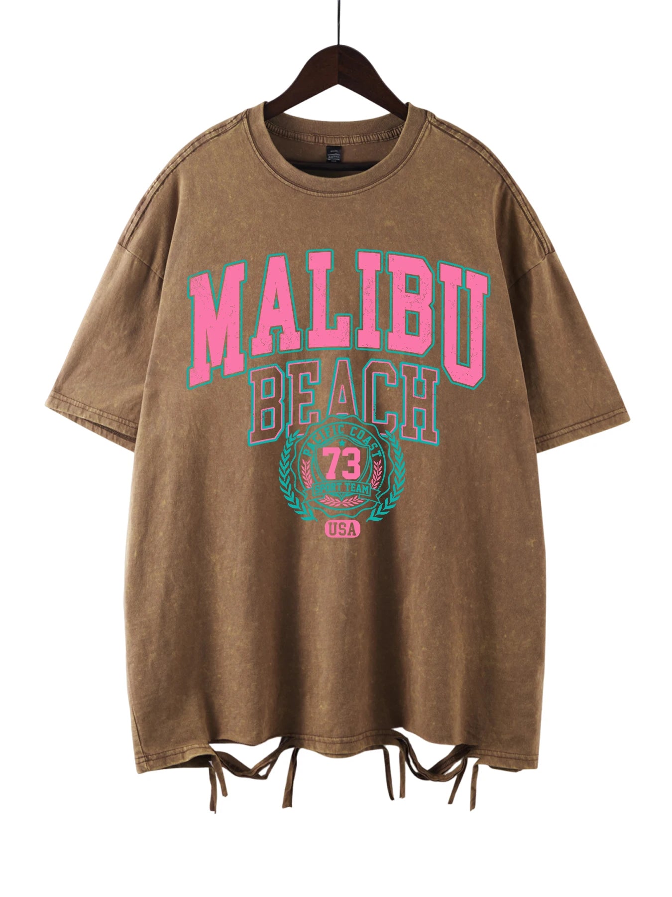 Malibu Beach T-Shirt lavé femmes lettre impression coton T-Shirt confortable col rond hauts décontracté surdimensionné t-shirts vêtements féminins