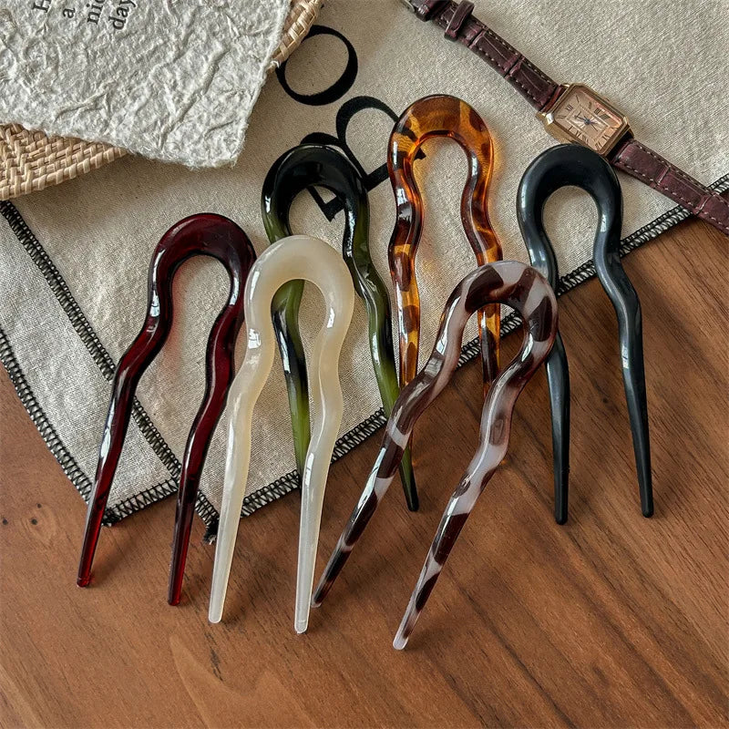 Fourchette à cheveux en forme de U, épingle à cheveux en acétate acrylique écaille de tortue, accessoire de coiffure géométrique pour femmes et filles