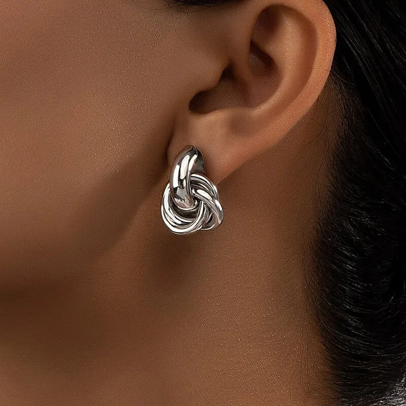 2 paires ensemble or argent couleur noeud cerceau ensemble de boucles d'oreilles pour les femmes brillant placage à la mode boucle d'oreille goujon mignon usage quotidien ensemble de bijoux
