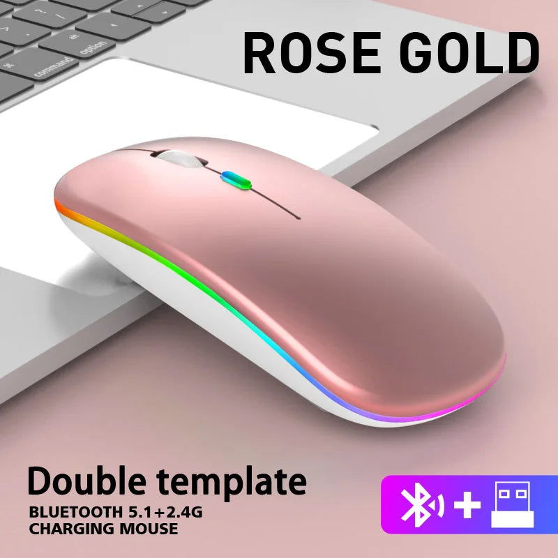 Souris sans fil pour ordinateur portable PC, Bluetooth RGB rechargeable, souris sans fil silencieuse avec rétroéclairage LED, souris ergonomique pour le jeu
