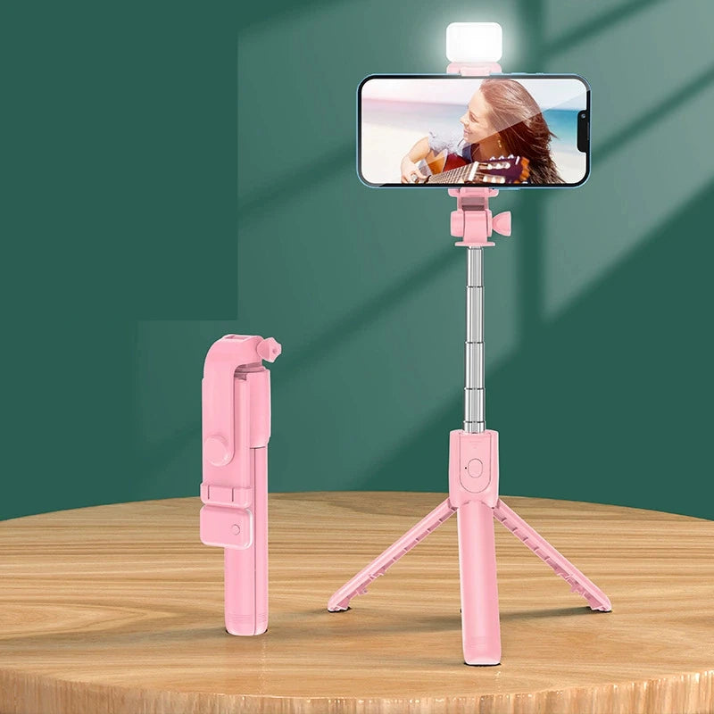 Perche à selfie sans fil avec trépied, lampe et télécommande Bluetooth extensible pour iPhone et streaming TikTok en direct