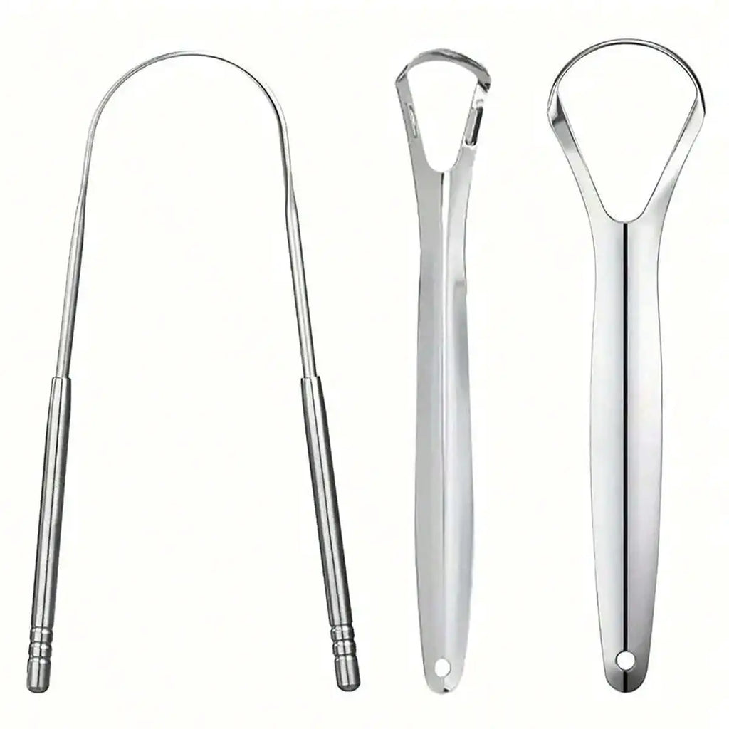 Lot de 3 gratte-langues en acier inoxydable en forme de U, brosse à langue en métal pour une haleine fraîche et un nettoyage efficace, outils d'hygiène buccale