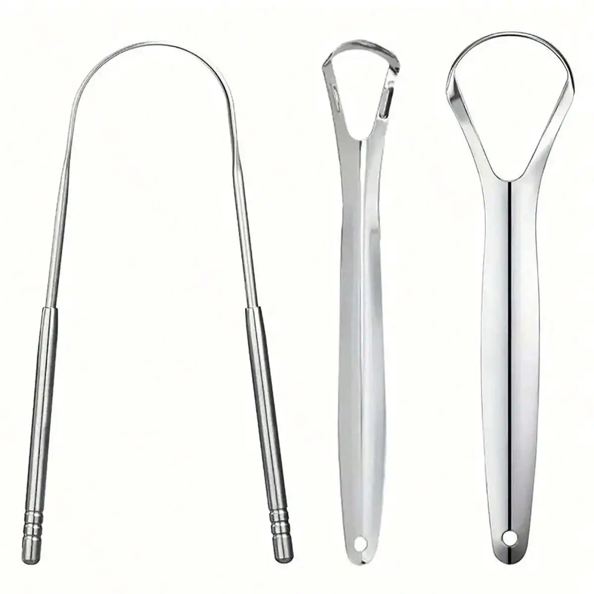 Lot de 3 gratte-langues en acier inoxydable en forme de U, brosse à langue en métal pour une haleine fraîche et un nettoyage efficace, outils d'hygiène buccale