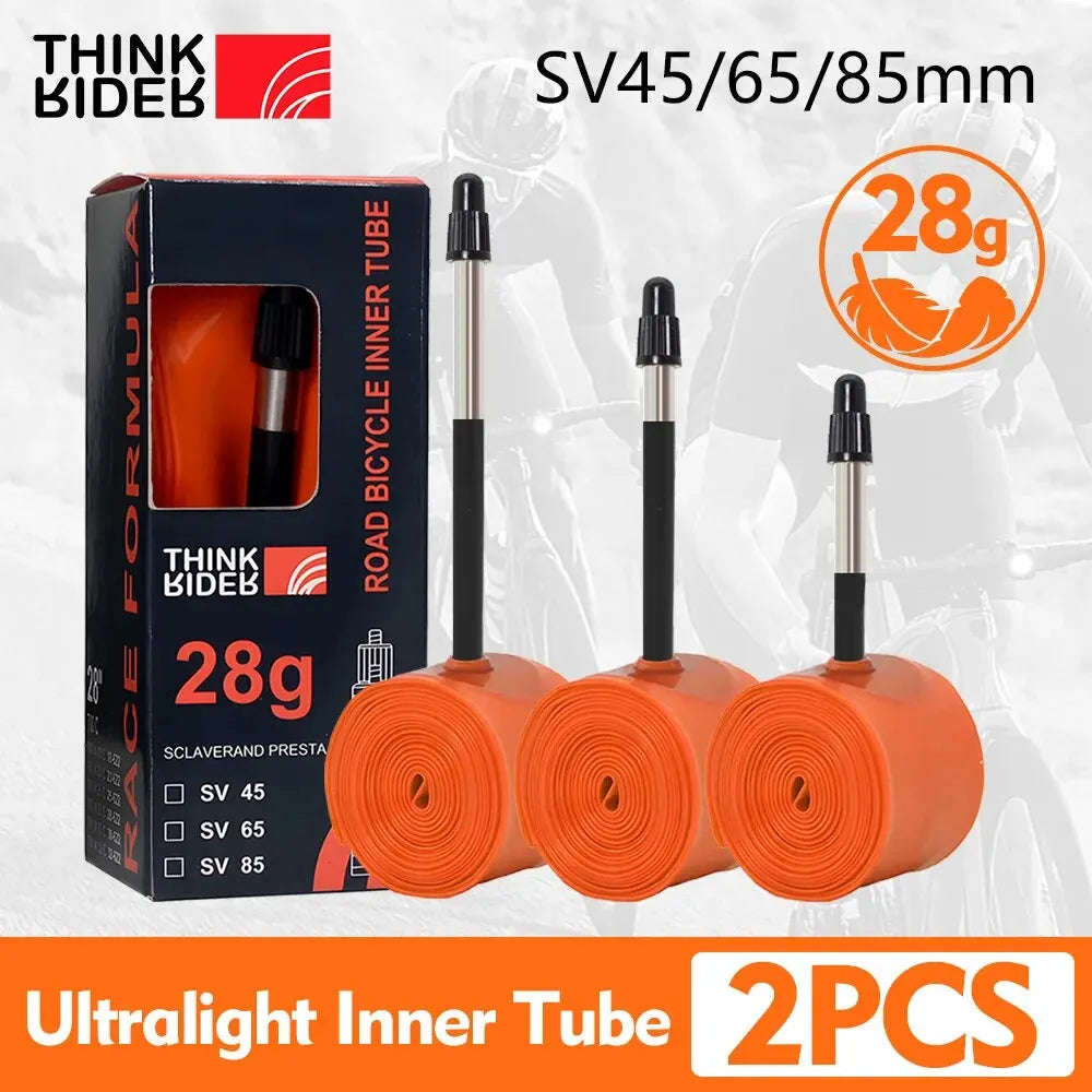 ThinkRider Lot de 2 chambres à air ultralégères 28 g pour vélo de route, 700 x 18, 25/28 pouces, en TPU, longueur 65 mm, valve française