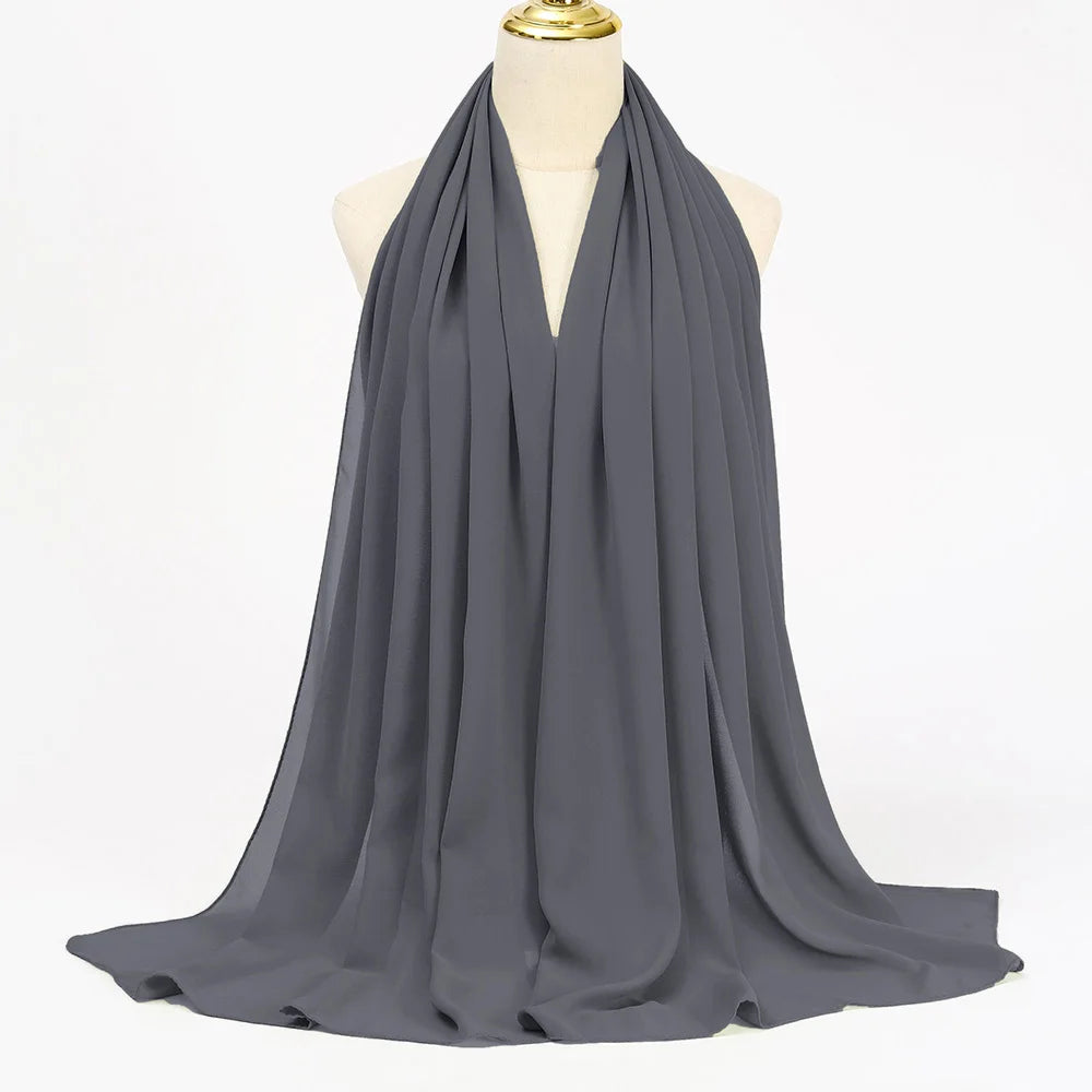 Musulman En Mousseline De Soie Hijab Écharpe Femmes Longue Couleur Unie Tête Wrap Pour Femmes Hijabs Foulards Dames Musulman Voile Jersey Hijabs