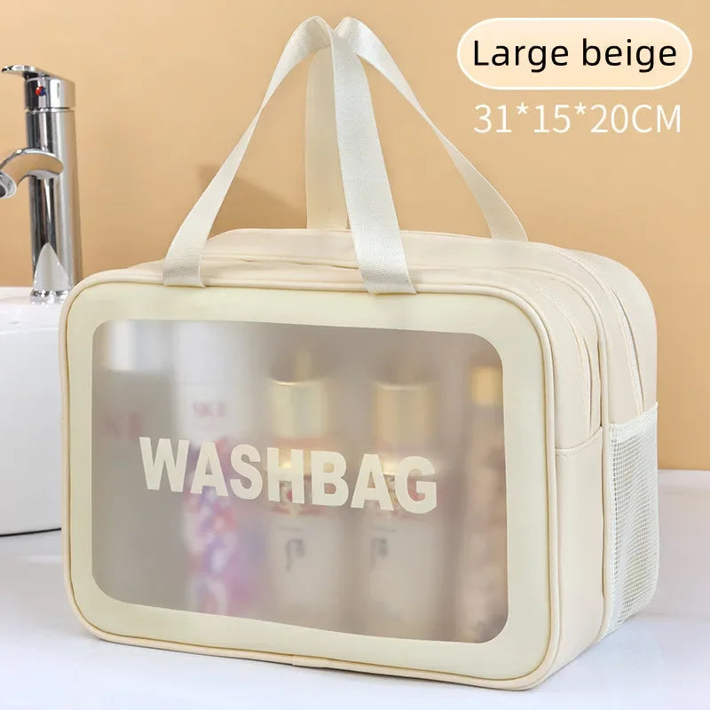 Sac de maquillage en PU transparent double séparation sec-humide, sac de lavage portable, sac de rangement pour cosmétiques, voyage, fitness, natation, essentiels