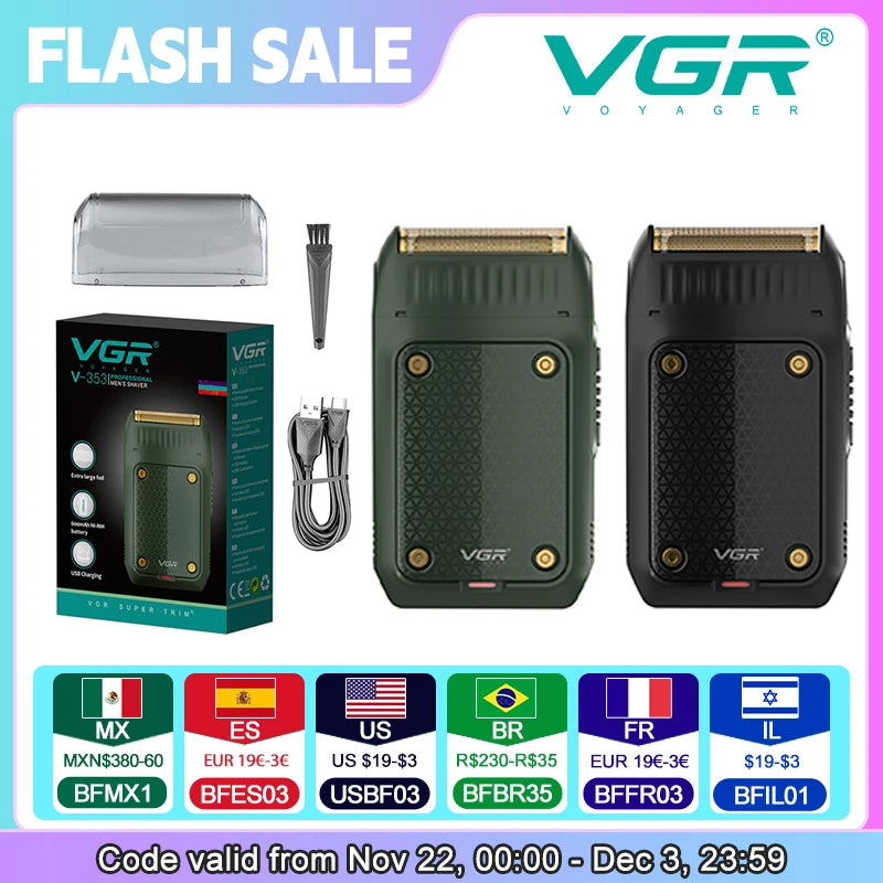 Rasoir professionnel VGR V-353, tondeuse à barbe portable rechargeable, mini rasoir pour hommes