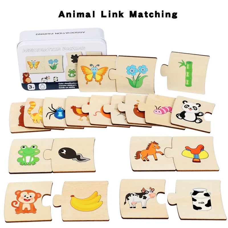 Boîte à fer à repasser pour enfants - Jeu de puzzle en bois avec animaux et nourriture - Jeu d'éveil à la logique et jouets éducatifs