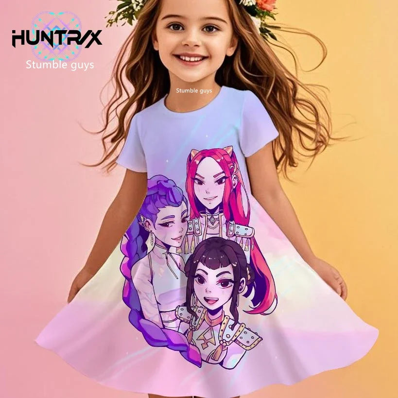 Robe d'été pour filles, style Kpop, chasseuse de démons, princesse anime, dessin animé, robe de plage décontractée, pyjama