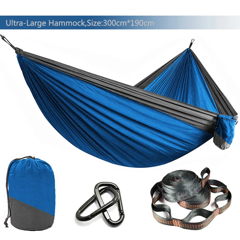 Hamac parachute uni avec sangles et mousqueton noir - Idéal pour le camping, la survie et les voyages - Mobilier d'extérieur deux places