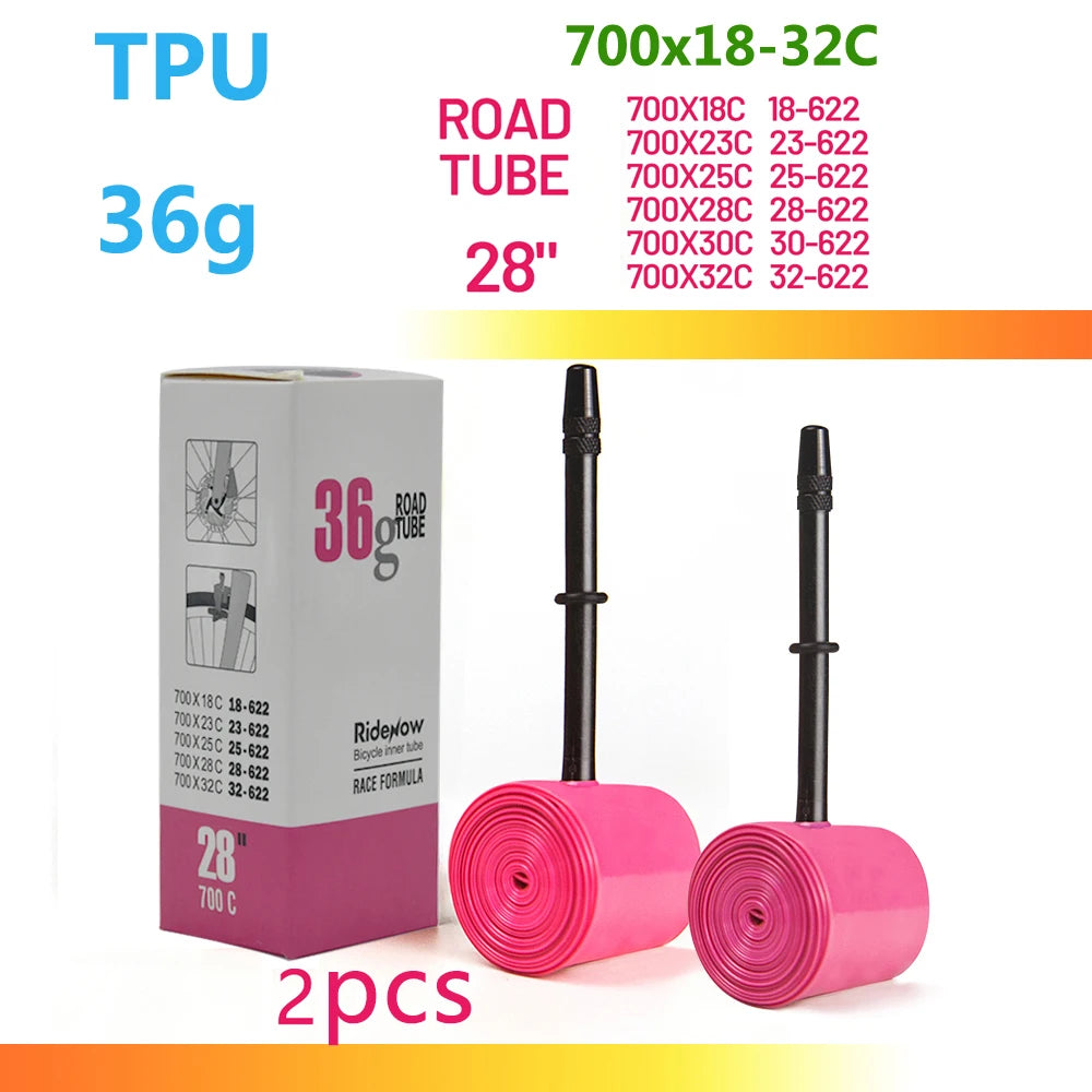 Chambre à air Ridenow pour vélo de route, lumineuse, tige en TPU, ultra-légère, valve française, 36 g, 65 mm