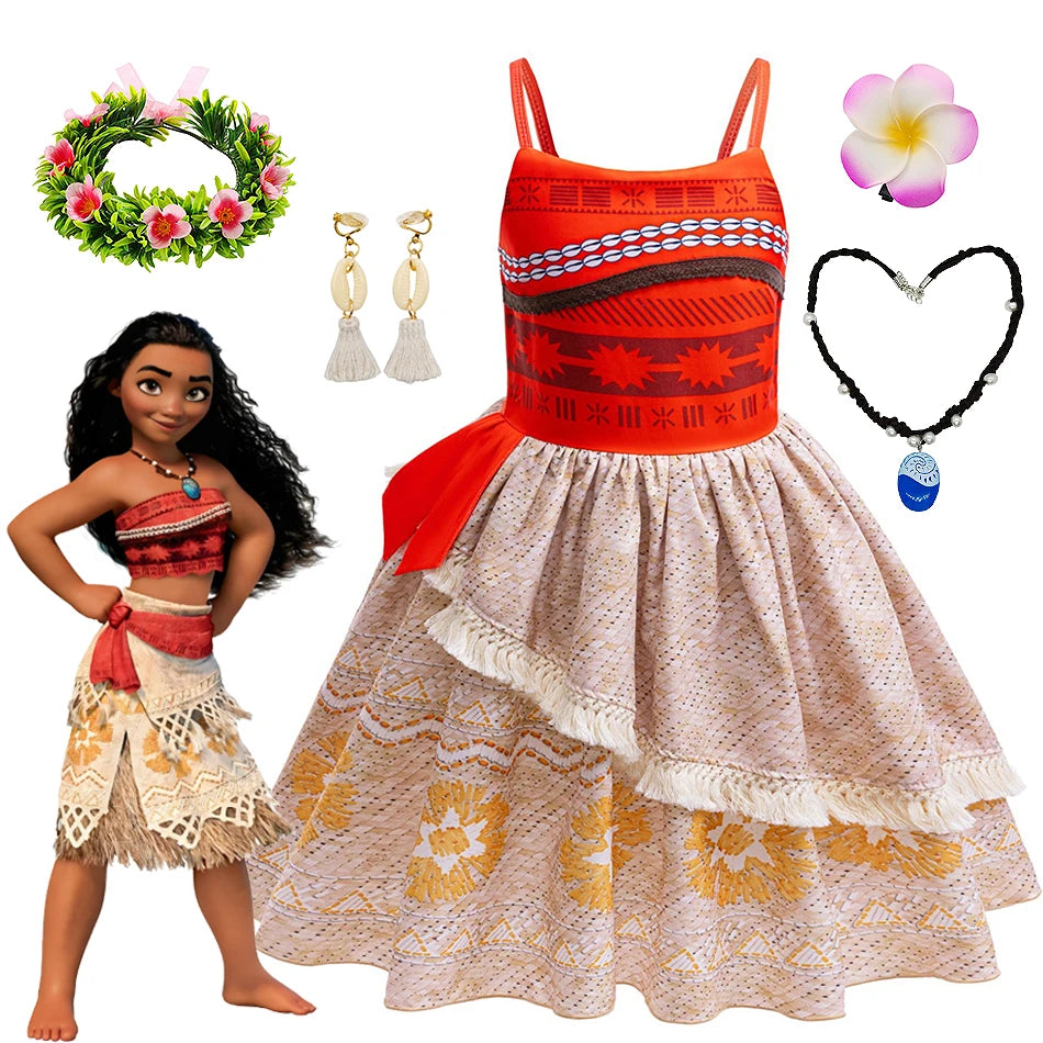 Robe de princesse Disney Moana Vaiana, Costume Cosplay sans manches, vêtements de fête d'anniversaire d'halloween pour enfants, tenues de carnaval