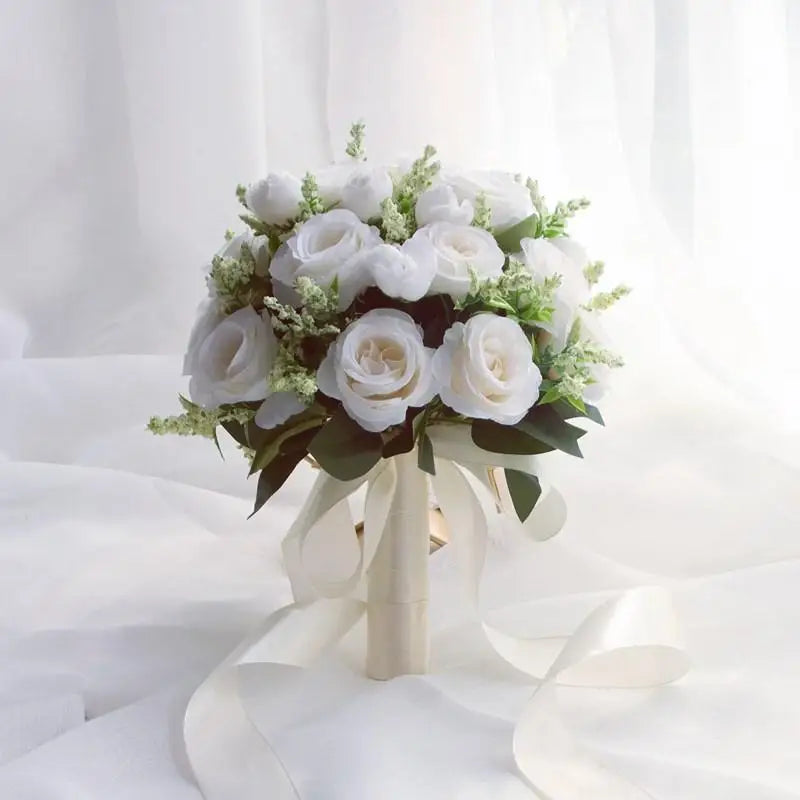 Bouquet de mariée et demoiselle d'honneur en fleurs de soie blanches roses artificielles faites main accessoires de mariage