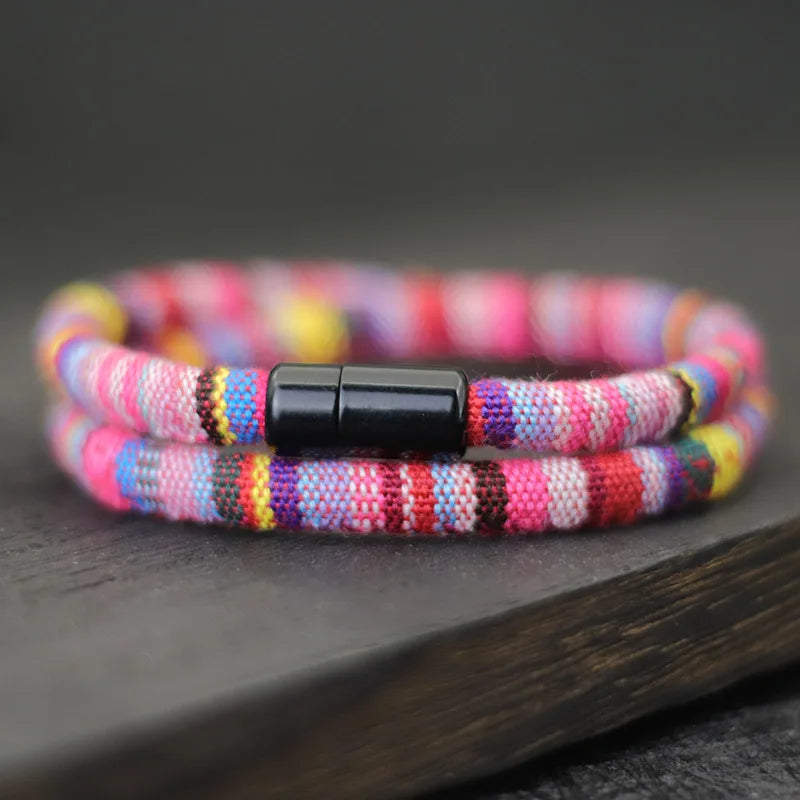 Nouveauté pour homme : Bracelet bohème en corde, bracelet magnétique, bracelet d'aventure et de survie, bracelet de plage et de surf.
