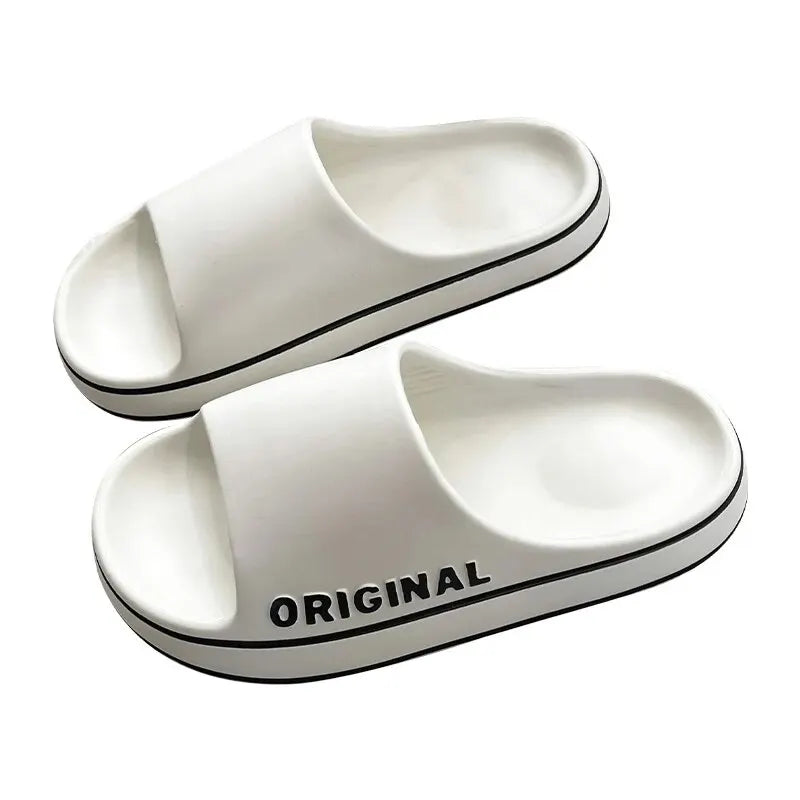 Feslishoet Pantoufles à lettres pour femmes, claquettes de plage, couleur unie, chaussures antidérapantes à semelle épaisse pour hommes, sandales d'été pour couples
