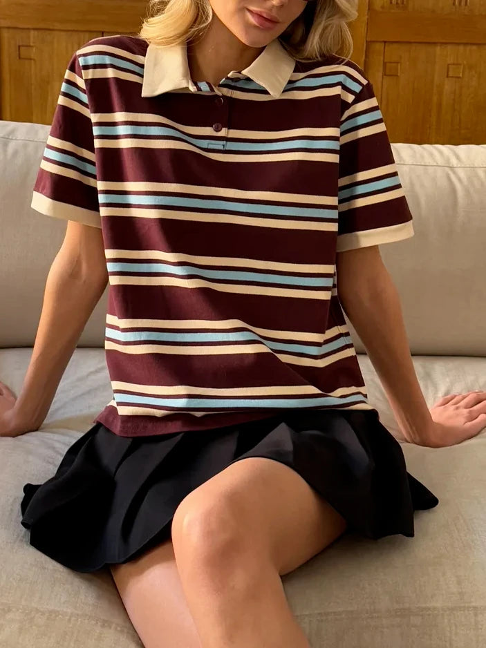 Hirsionsan Polo Col T-shirt Femmes Doux Chic T-shirts 95% Coton Pull Vêtements Lâche Pull Occasionnel 2025 Été Nouvelle Récolte Hauts