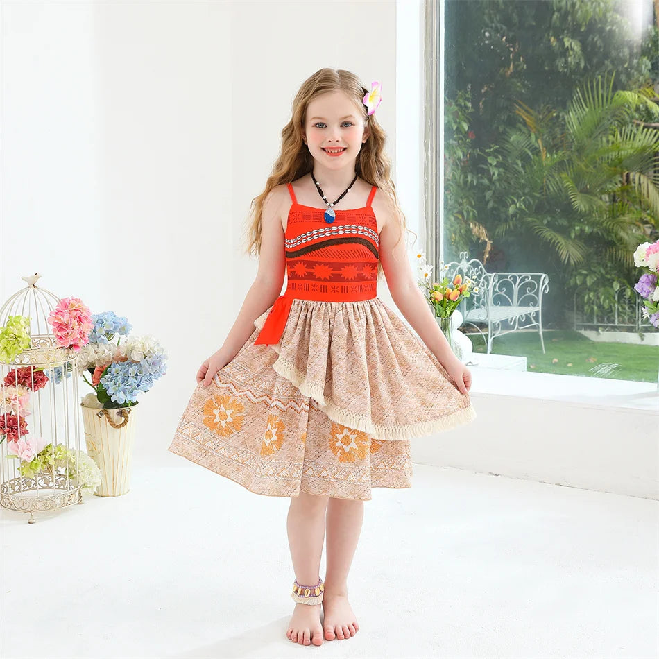 Robe de princesse Disney Moana Vaiana, Costume Cosplay sans manches, vêtements de fête d'anniversaire d'halloween pour enfants, tenues de carnaval