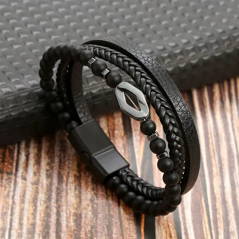 Bracelet en cuir classique pour hommes, nouveau Style, tissé à la main, multicouche, accessoire combiné, mode homme, bijoux, vente en gros, livraison directe