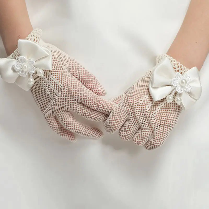 Gants de princesse tendance pour mariage, en maille, pour soirée, accessoires de fête pour enfants, avec un nœud d'anniversaire, gants de performance pour
