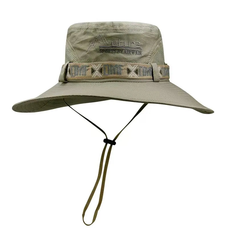 Chapeau seau d'été pour hommes, Protection UV en plein air, à large bord, Panama, Safari, chasse, randonnée, chapeau de pêcheur en maille, casquette de Protection solaire de plage