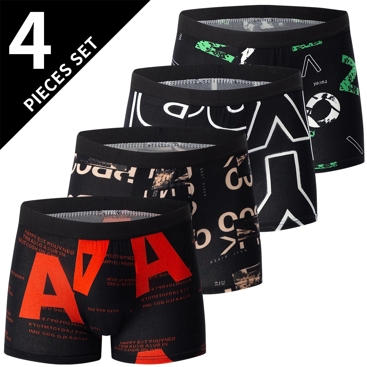 Ensemble de 4 sous-vêtements pour hommes, confortables et tendance, shorty imprimé grande taille, maillot de bain jusqu'à 6XL pour adolescents