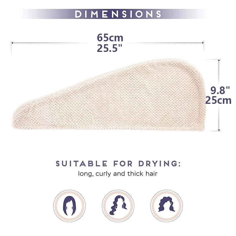 Serviette pour cheveux unie, bonnet de séchage texturé, 25 x 65 cm, serviette absorbante pour femmes à chemise boutonnée