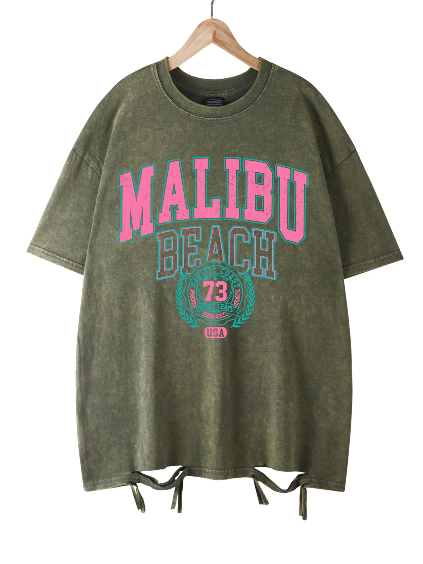 Malibu Beach T-Shirt lavé femmes lettre impression coton T-Shirt confortable col rond hauts décontracté surdimensionné t-shirts vêtements féminins