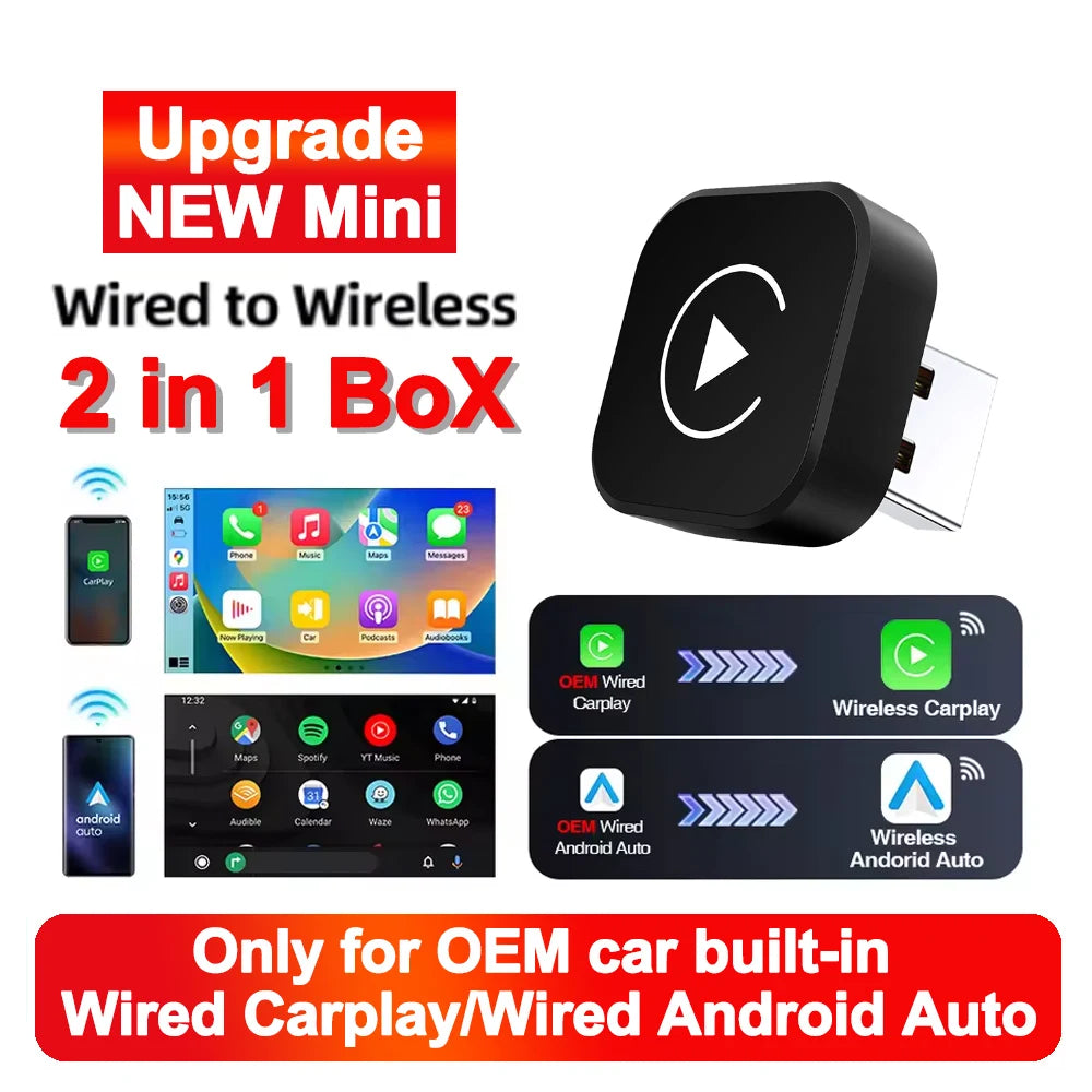 2in1 Wireless Carplay Adapter Android Auto Wired to Wireless Dongle AI Smart Box Automatic Connection Car Intelligent Systems