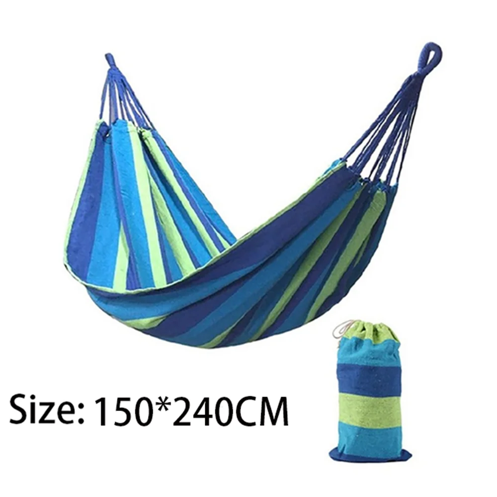 Hamac double pour 2 personnes en toile de coton avec sangles pour arbres, pour terrasse, jardin, cour, extérieur et intérieur (rouge, bleu)