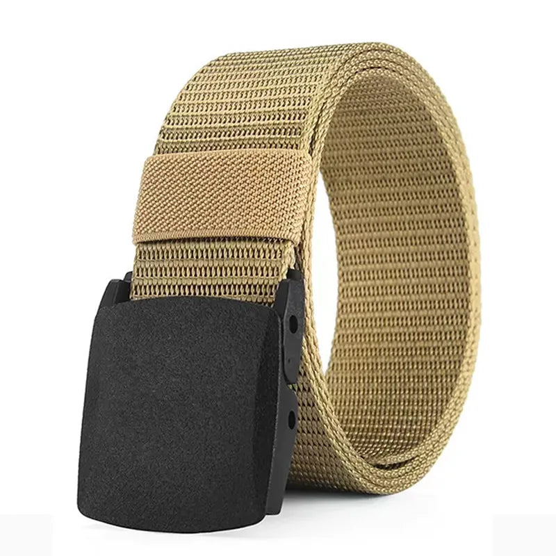 Men's Canvas Belt Plastic Buckle Metal-Free Tactical Waist Belt Outdoor Hiking Webbing Nylon Belt Women's Belt Neutral Belts New