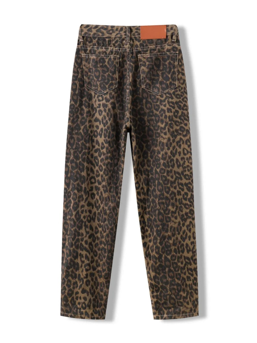 Jean imprimé léopard pour femmes, taille haute, mode rétro Y2k, pantalon en Denim, Hip Hop, jambes droites et larges, Baggy