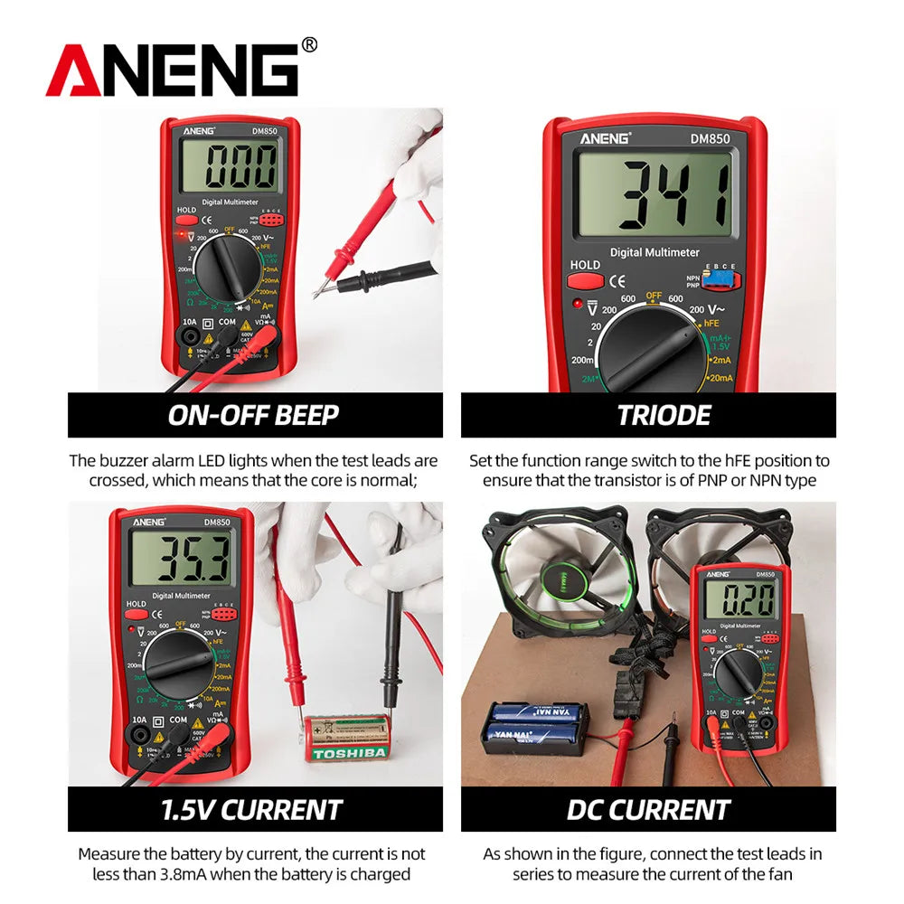 ANENG – multimètre numérique automatique professionnel DM850, 1999 points, testeur automatique de tension AC/DC, outil de détection d'ampèremètre de courant Ohm