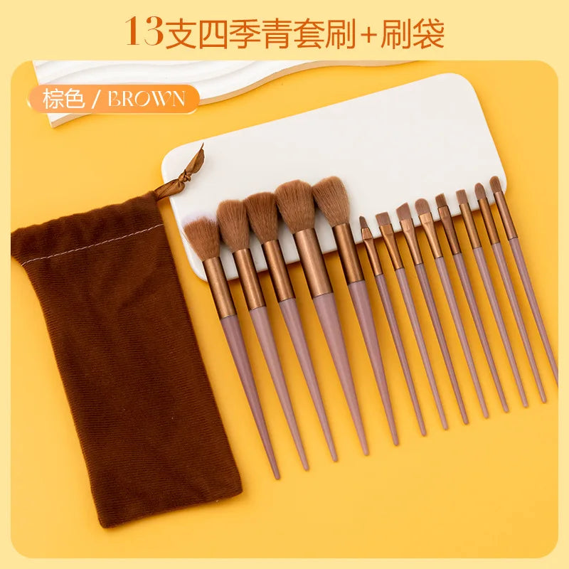 Ensemble de 13 pinceaux de maquillage Purpleflower en forme de feuille de houx, à poils doux, comprenant un pinceau poudre pour le visage, un pinceau illuminateur, un pinceau blush et un pinceau fard à paupières. Un ensemble complet d'outils de beauté.