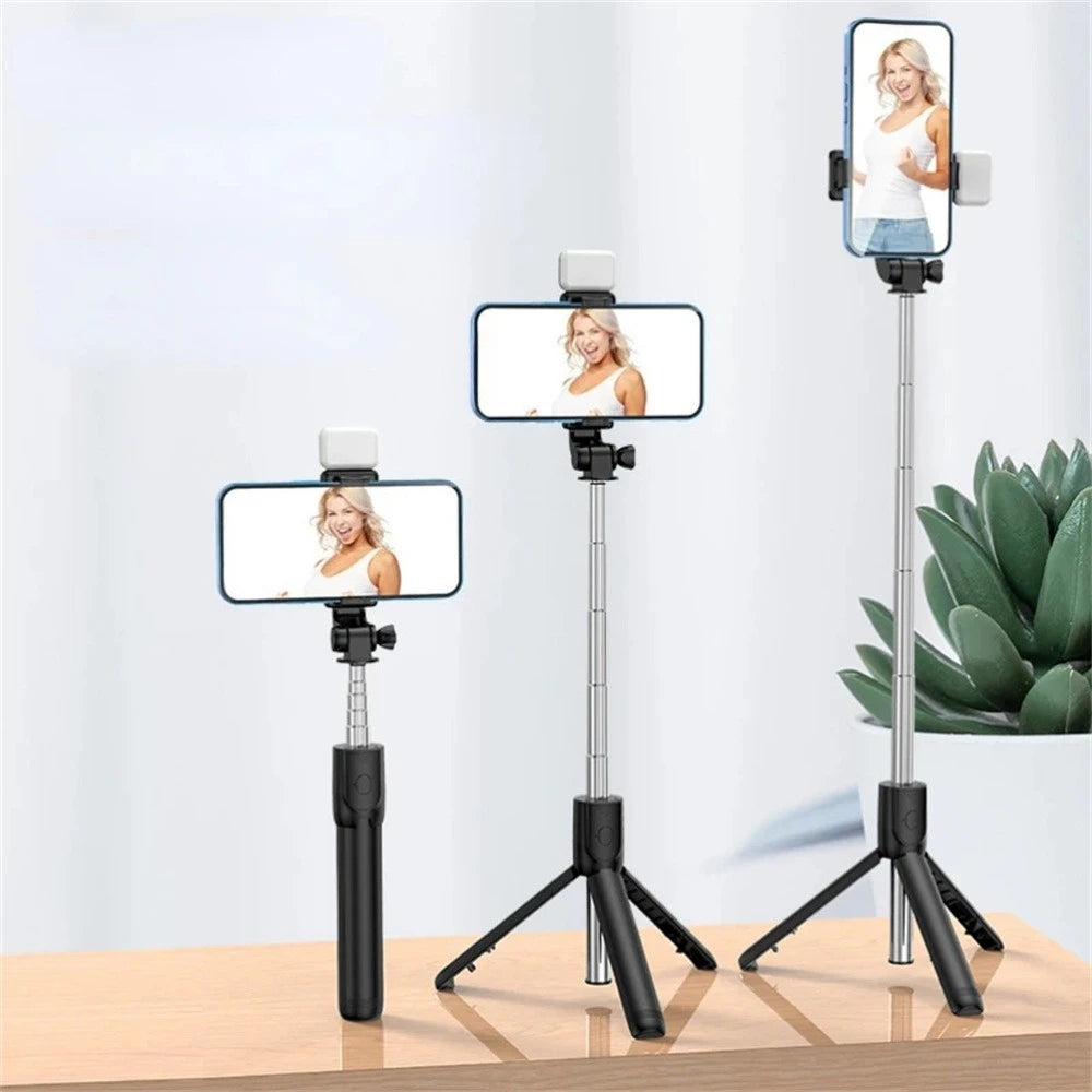 Perche à selfie sans fil avec trépied, lampe et télécommande Bluetooth extensible pour iPhone et streaming TikTok en direct
