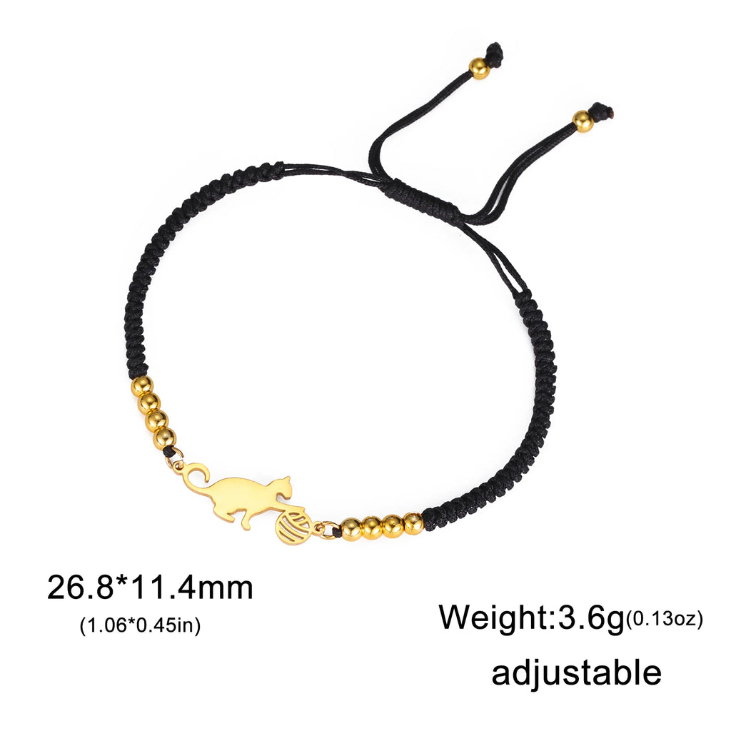 Bracelet Lucktune Chat Mignon en Acier Inoxydable avec Pendentif Animal et Chaîne à Perles - Bijou Tendance Kpop pour Femmes et Hommes - Cadeau Couple