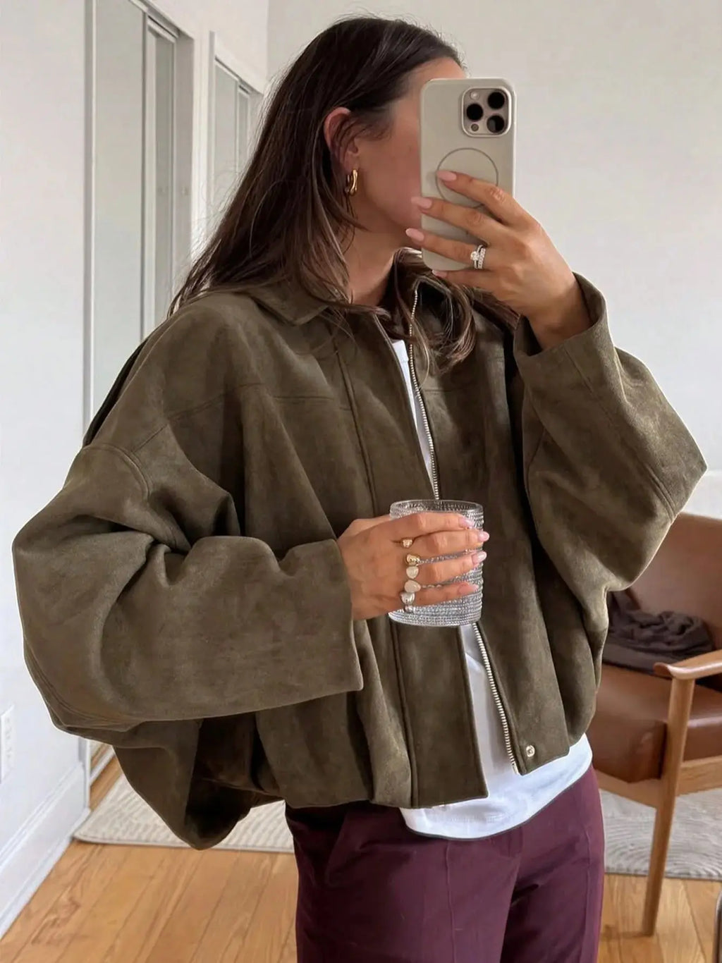 Vintage Women Green Oversize Bomber Jackets 2025 Fashion Ladies Elegant Loose Soft Outfits Jacket for Party Female Chic Clothes