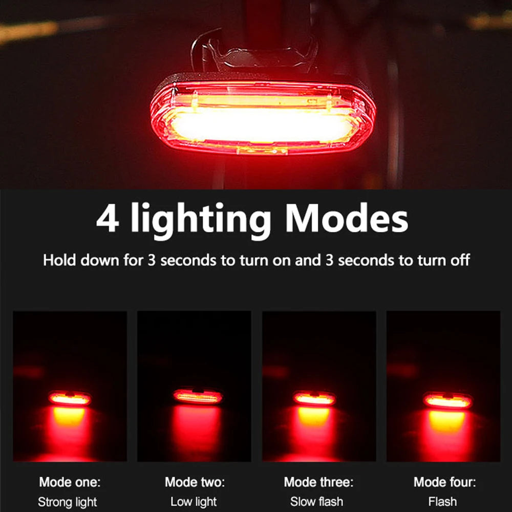 Feu arrière de vélo rouge pour vtt, LED rechargeable par USB, voyant d'avertissement pour vélo de montagne