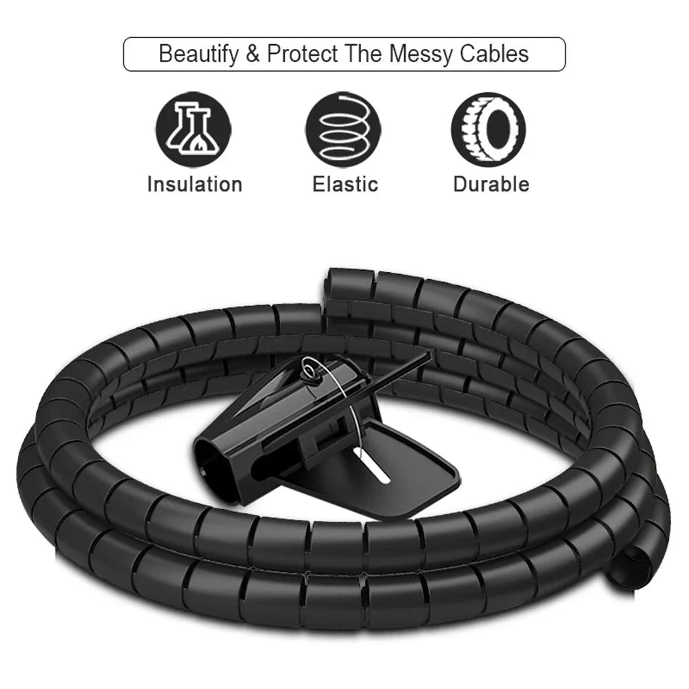2M Cable Organizer Cable Tube Clip Flexible Spiral Wire Protector Computer Cord Protective Tube Clip Desk Tidy Management Tools