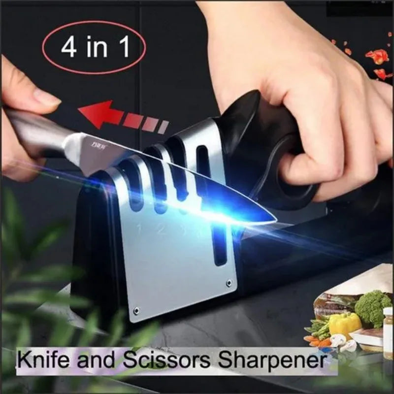 Affûteur rapide professionnel en tungstène 4 en 1 pour couteaux de cuisine et ciseaux-outil de couteau ménager