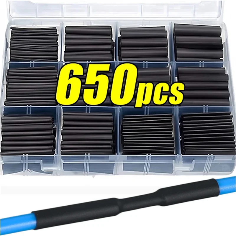 Kit de tubes thermorétractables noirs, tubes thermorésistants, emballage de fil rétractable, câble de connexion électrique, manchons d'isolation, protecteur