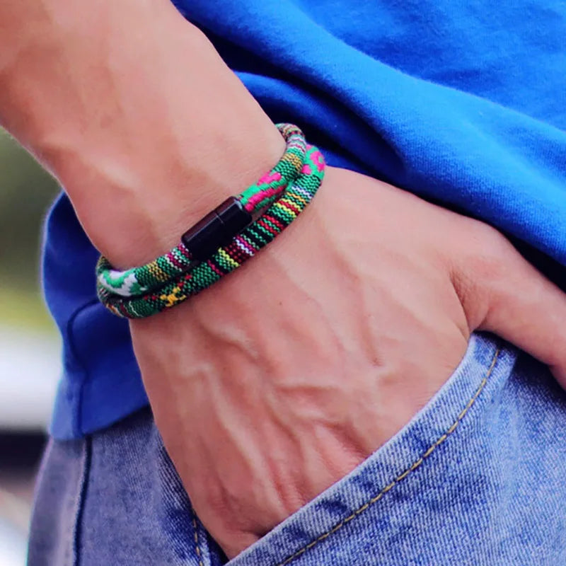 Nouveauté pour homme : Bracelet bohème en corde, bracelet magnétique, bracelet d'aventure et de survie, bracelet de plage et de surf.
