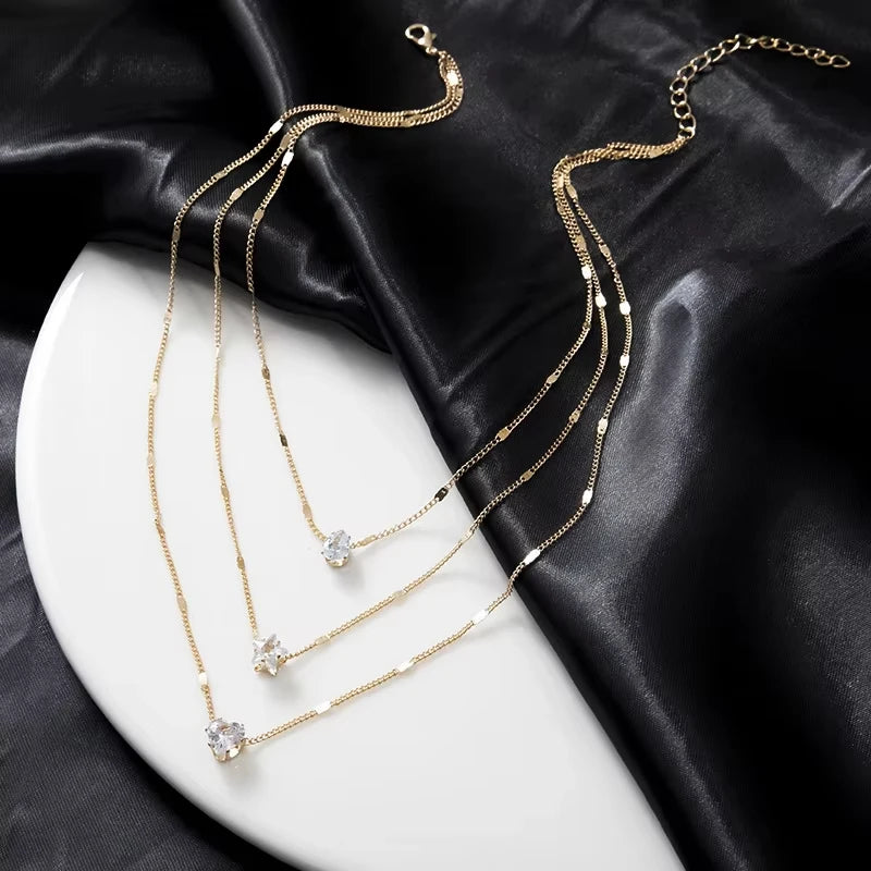 Collier pendentif en Zircon pour femmes, chaîne multicouche, ras du cou, mode féminine, bijoux brillants, cadeau de fête