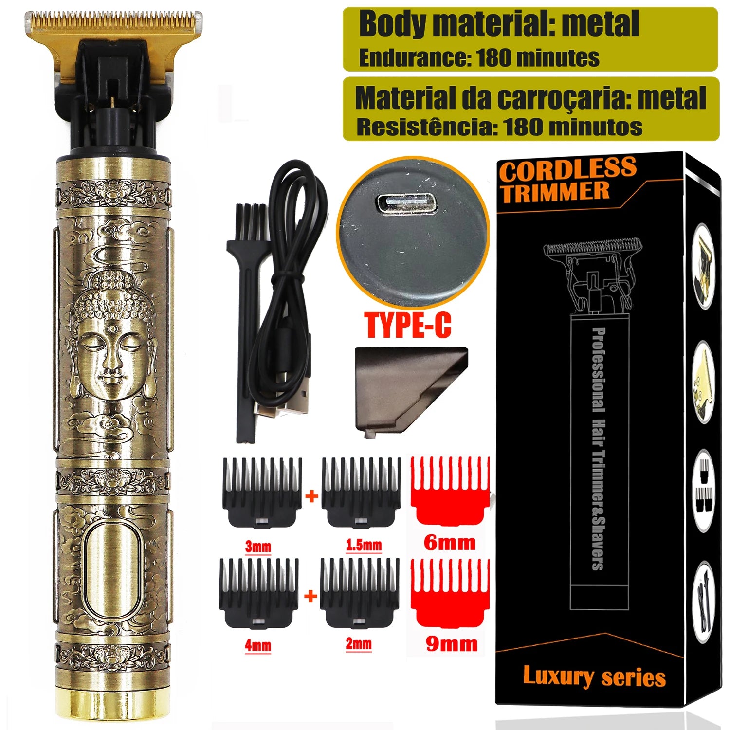 T9 HairClipper Beard Shaving Body Hair Trimmer Clippers Electric Machine Men Haircut Machine 0mm Barber ShaverDragon Carved